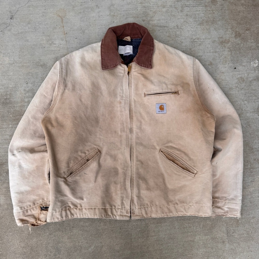Carhartt Detroit Jacket 6BLJT Tan Blanket Lined Distressed Vintage Mens 50 Tall
